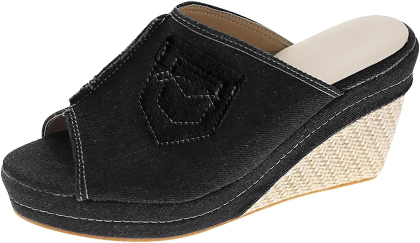 Orthopedic Wedge Sandals for Women 2025 Summer Casual Slip On Backless Espadrilles Platform Sandal Shoes Ankle Strap Leather Beach Dressy Open Toe Chunky Platform Shoes
