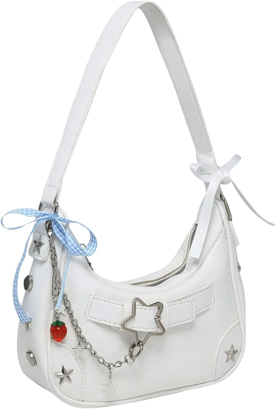 OYOANGLE Women's Bowknot Zipper Top Handle Handbags Y2K Star Leather Shoulder Bags Hobo Bags Clutch Purse