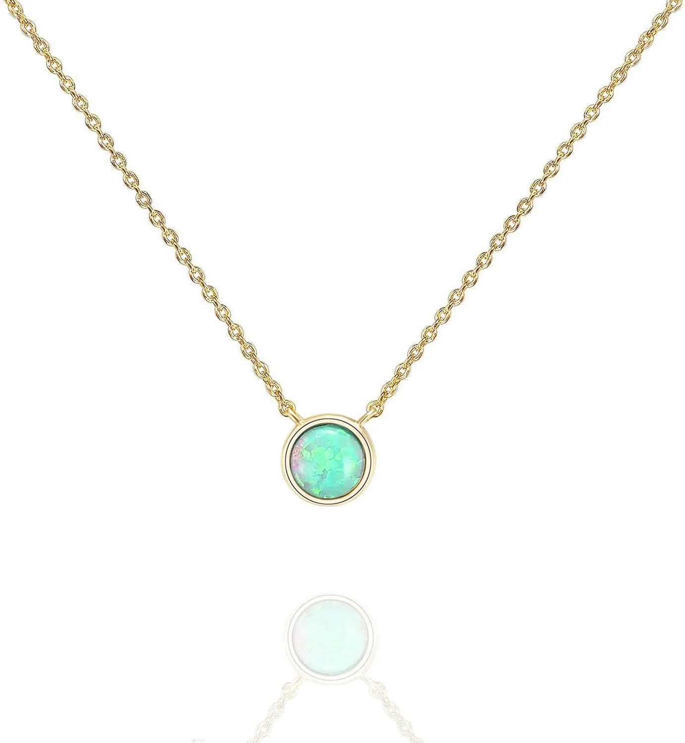 PAVOI 14K Gold Plated Opal Pendant Necklaces for Women | Created Opal Cubic Zirconia Dainty Necklace | Butterfly Round Triangle Antler Bar Pendants
