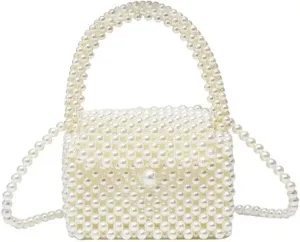 Pearl Crossbody Bags Handmade Beaded Pearl Handbags Pocket Wedding Party Clutches