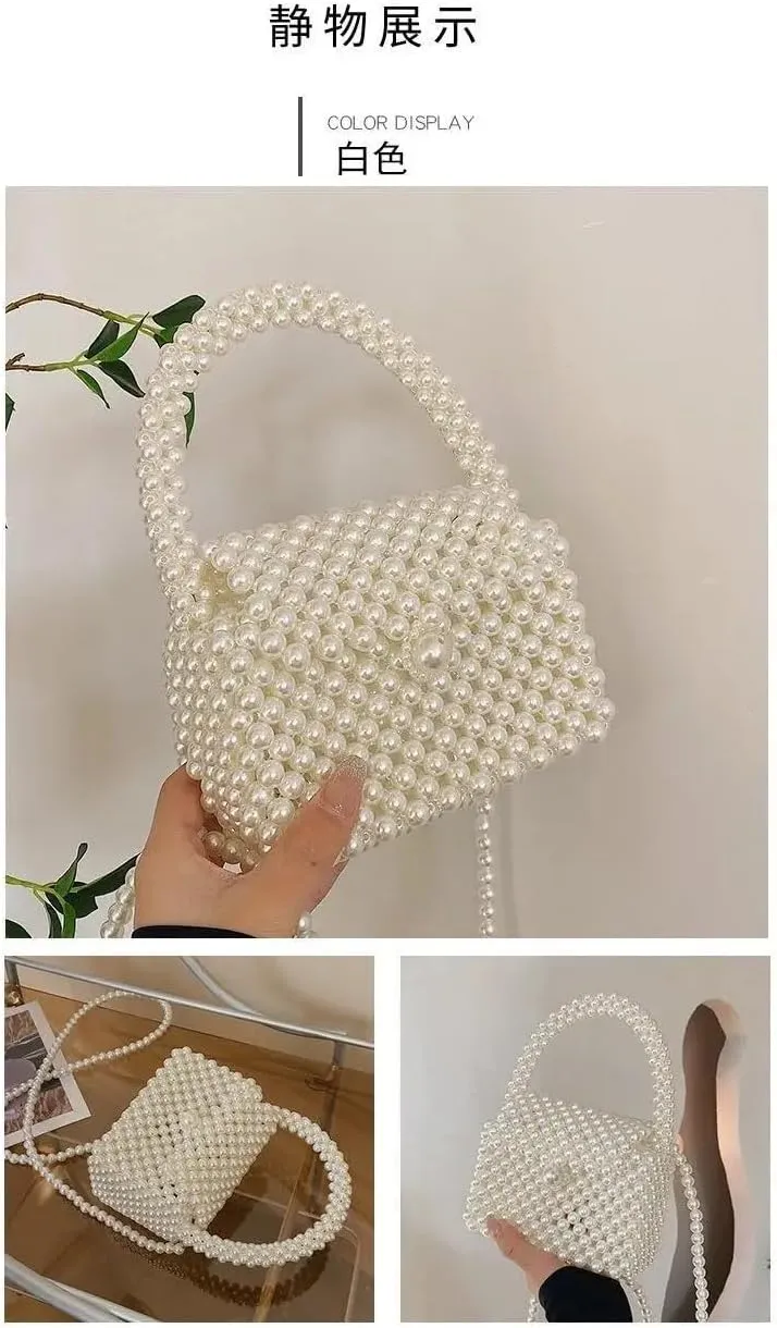 Pearl Crossbody Bags Handmade Beaded Pearl Handbags Pocket Wedding Party Clutches