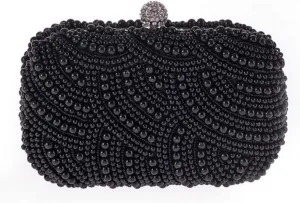 Pearl Evening Bag Handbag for Women, Clutch Bag Handbag for Party, Wedding, Black Shoulder Bag (Color : Black)