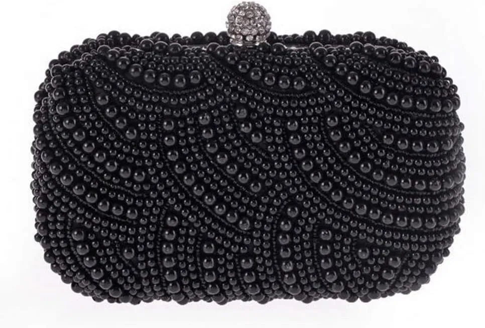 Pearl Evening Bag Handbag for Women, Clutch Bag Handbag for Party, Wedding, Black Shoulder Bag (Color : Black)