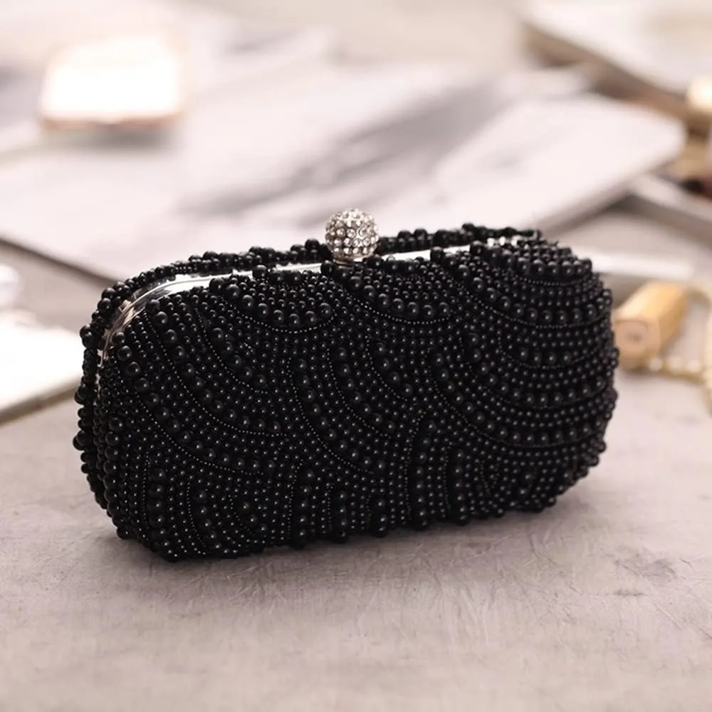 Pearl Evening Bag Handbag for Women, Clutch Bag Handbag for Party, Wedding, Black Shoulder Bag (Color : Black)