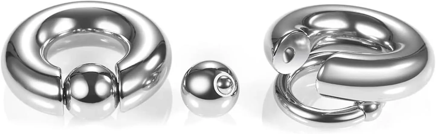 Peircings Kits 2Pcs, Surgical Steel Tunnels and Plugs Silver Hoop With Round Ball 12G-00G