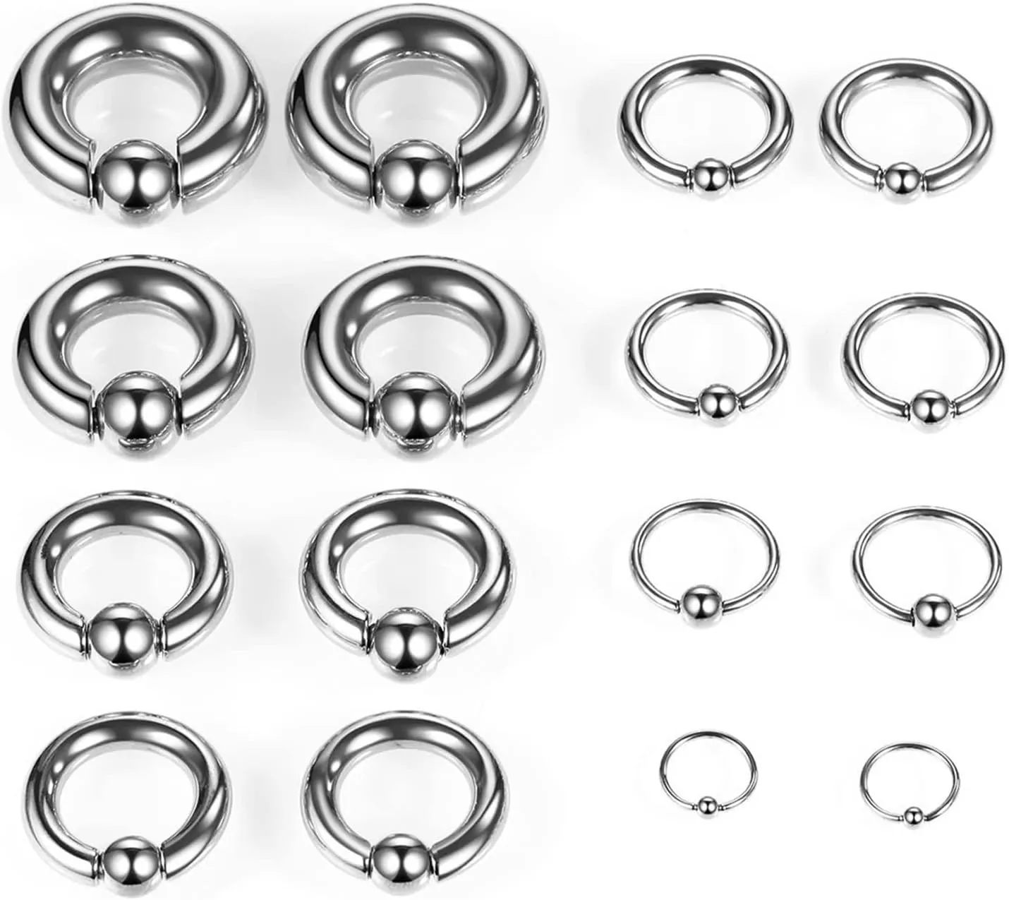 Peircings Kits 2Pcs, Surgical Steel Tunnels and Plugs Silver Hoop With Round Ball 12G-00G