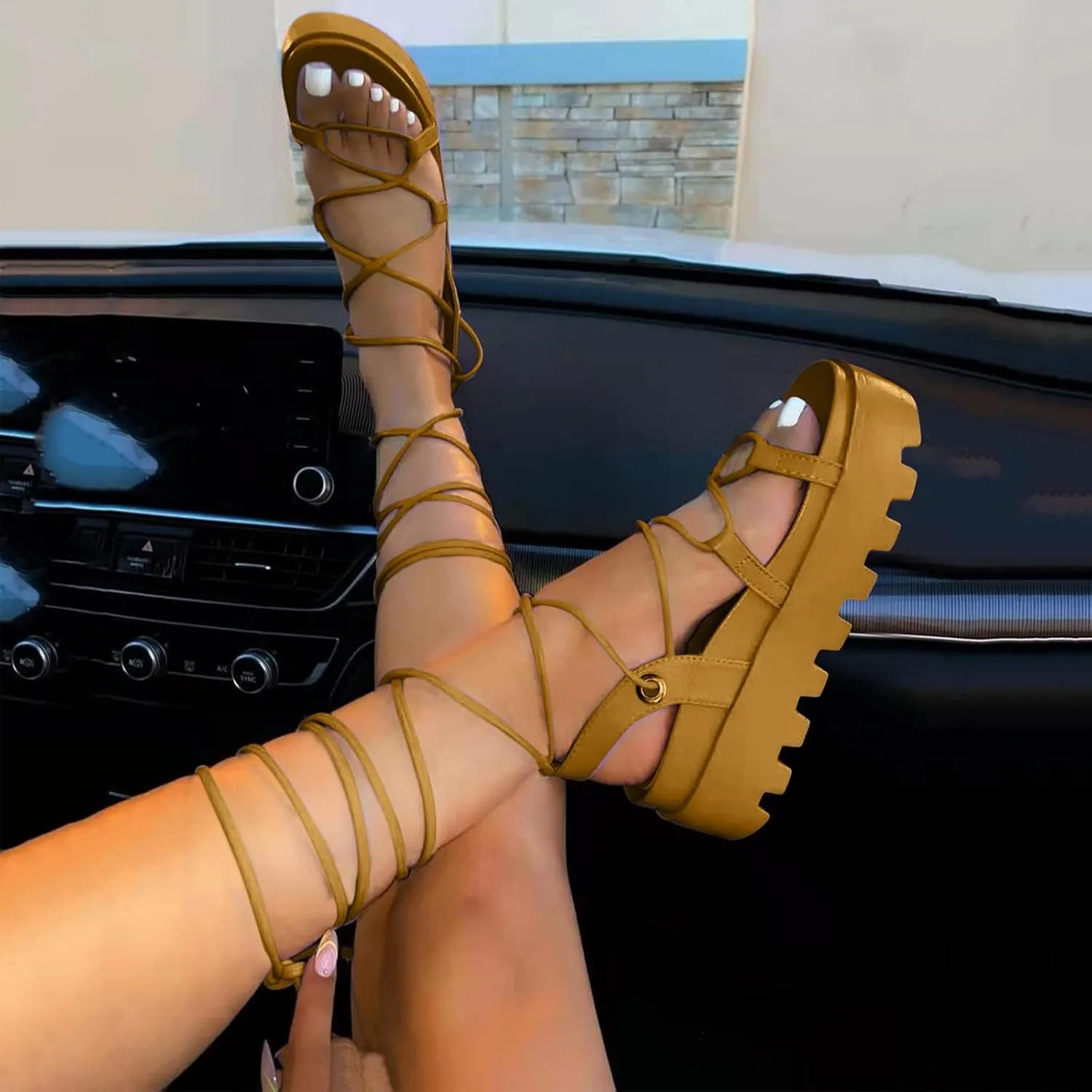 peqiut Casual Sandals Women Platform Orthopedic Sandals for Women Anti Slip Lace Up Comfortable Beach Sandals Shoes