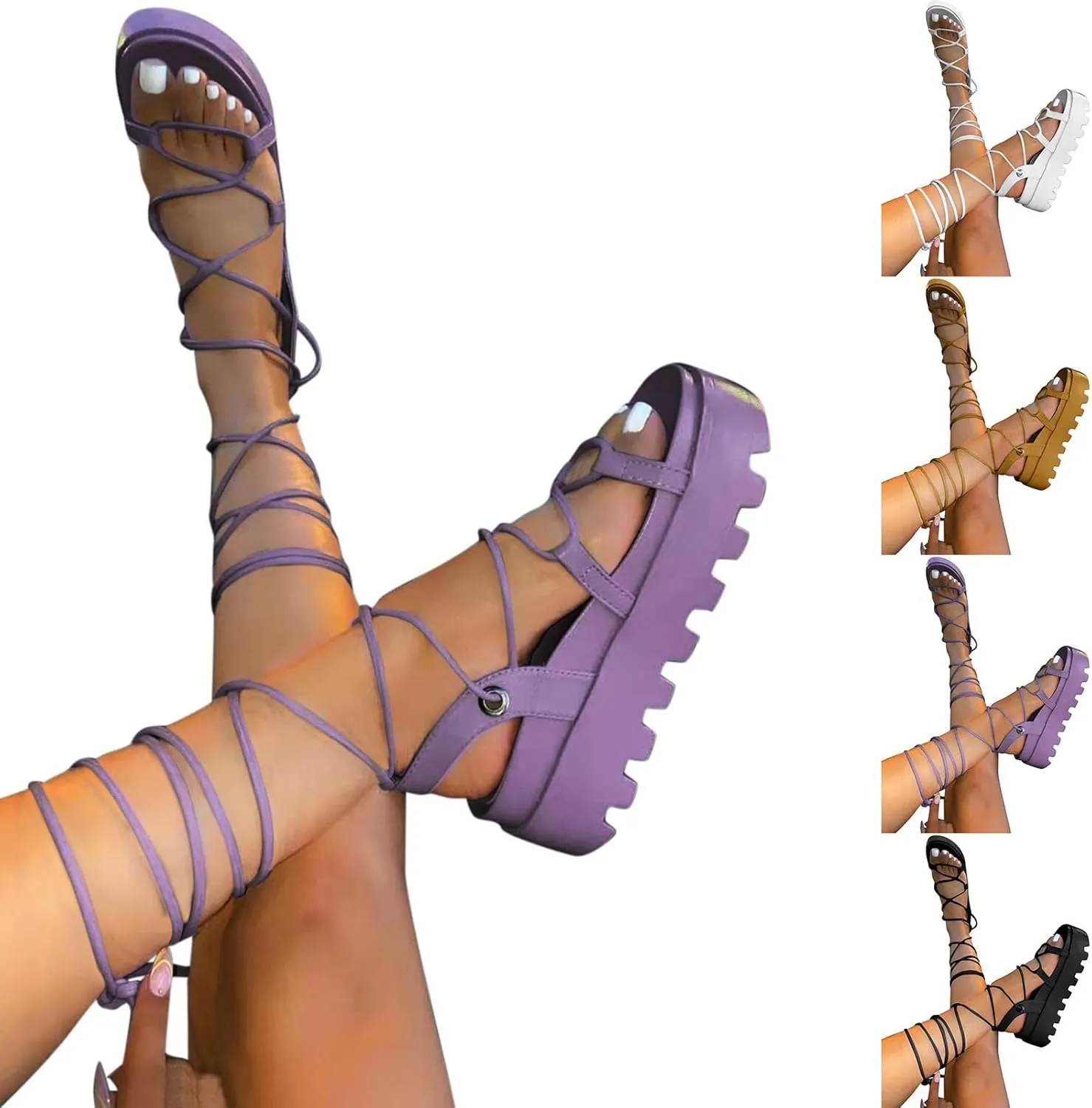 peqiut Casual Sandals Women Platform Orthopedic Sandals for Women Anti Slip Lace Up Comfortable Beach Sandals Shoes