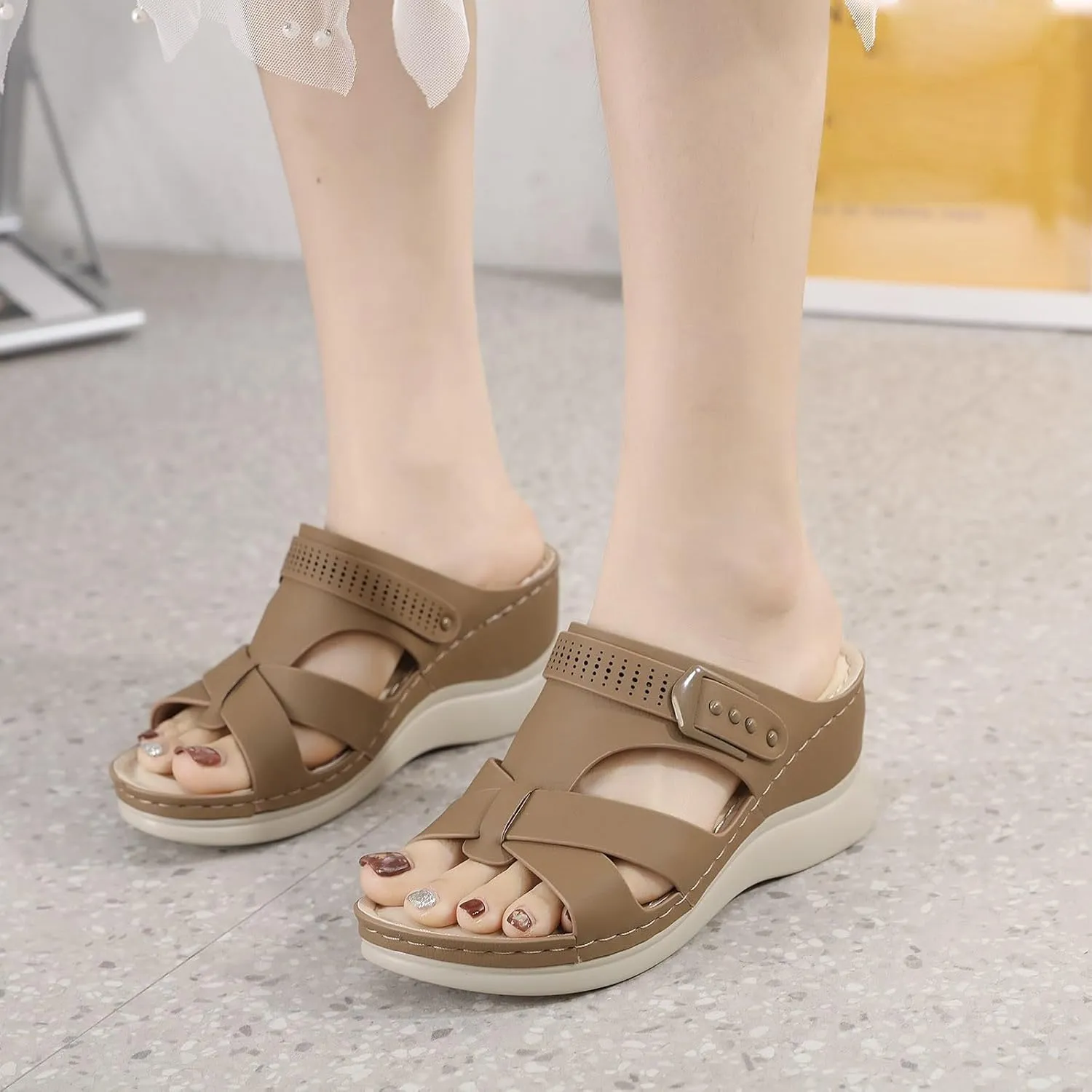 peqiut Women's Sandal Dressy Summer Wedge Orthopedic Sandals for Women Comfortable Outdoor Strap Boho Sandals Casual Slides