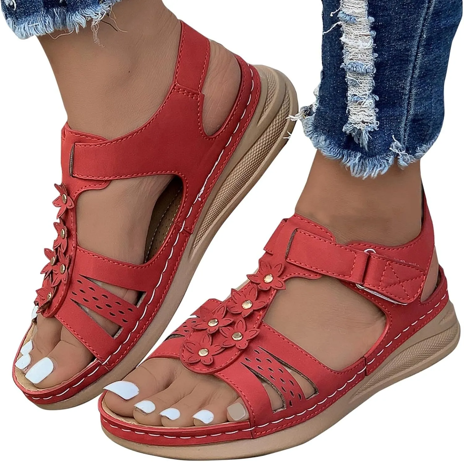 peqiut Women's Sandal Dressy Summer Wedge Orthopedic Sandals for Women Slip On Comfortable Outdoor Boho Sandals Casual Shoes
