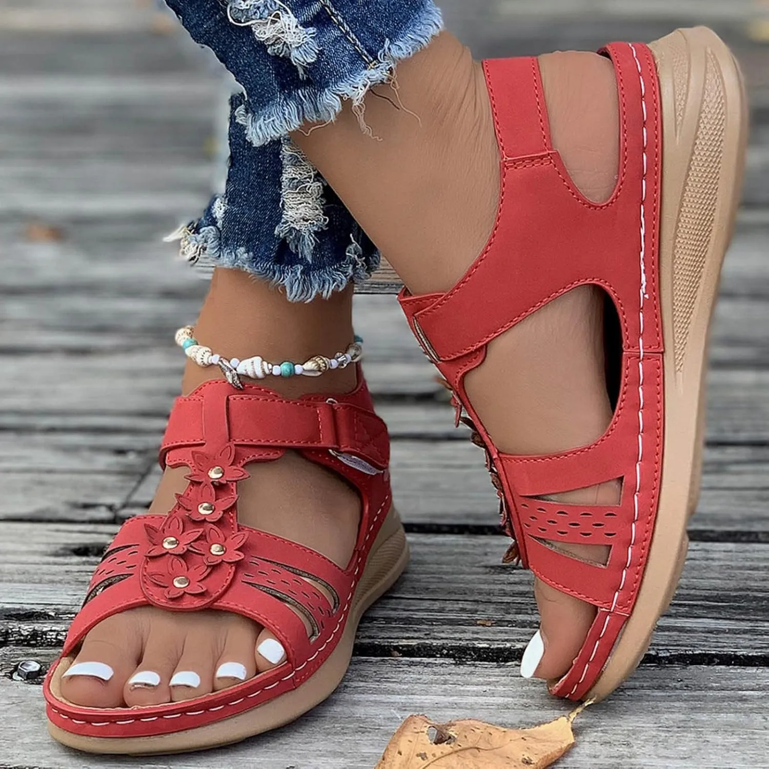 peqiut Women's Sandal Dressy Summer Wedge Orthopedic Sandals for Women Slip On Comfortable Outdoor Boho Sandals Casual Shoes