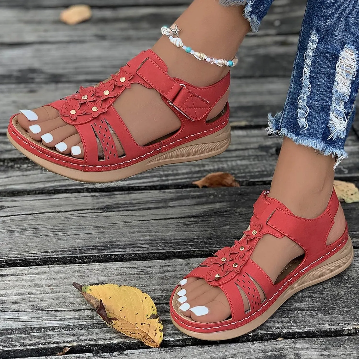 peqiut Women's Sandal Dressy Summer Wedge Orthopedic Sandals for Women Slip On Comfortable Outdoor Boho Sandals Casual Shoes