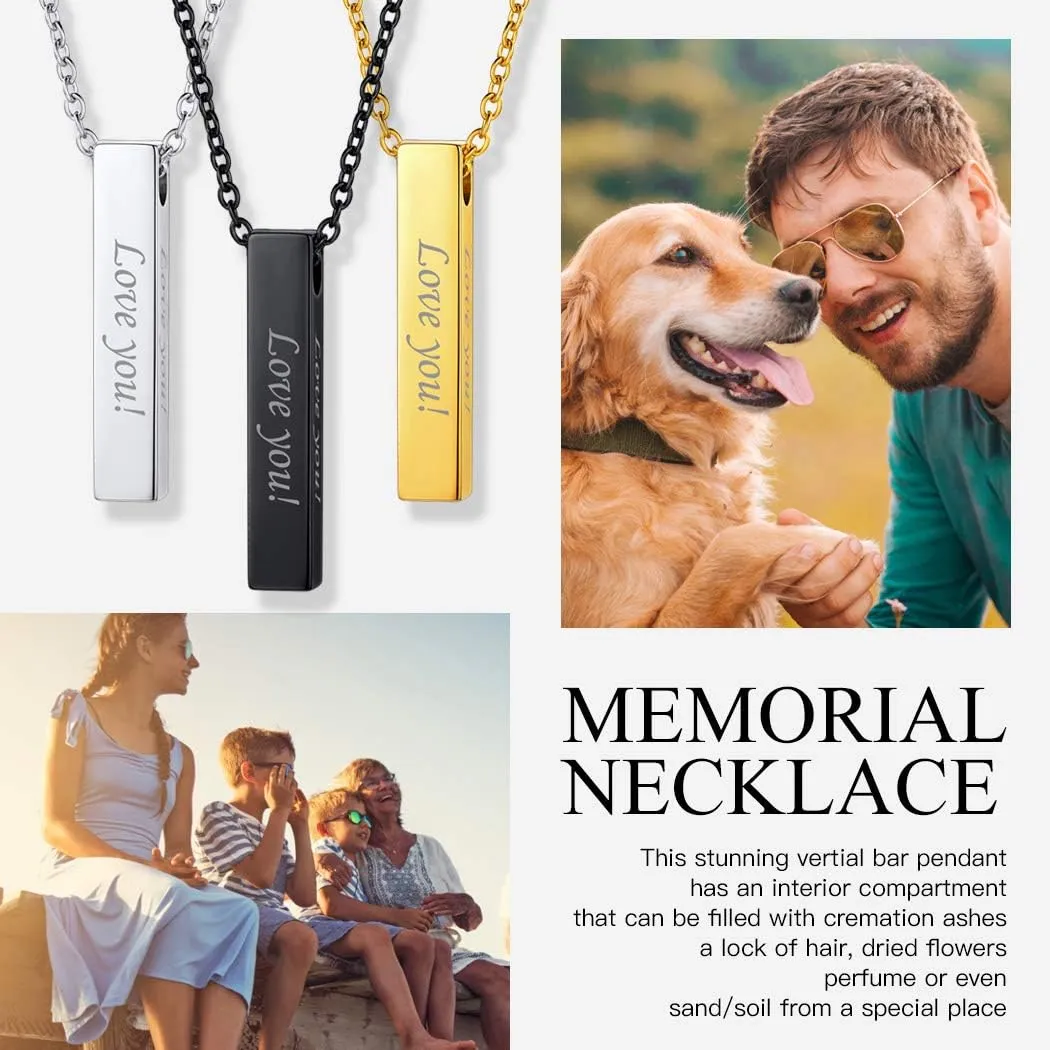 Personalized Cremation Jewelry Stainless Steel Moon Cat/Crucifix Cross/Tree of Life/Cylinder/Rectangle Keepsake Urn Pendants for Ashes, Custom Engraving Memorial Necklaces for Women Men