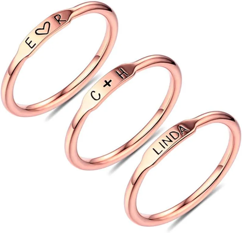 Personalized Initial Stackable Bar Name Rings Set Engraved Family 1-6 Names Ring Sterling Silver 925/ Brass Rings for Women Men