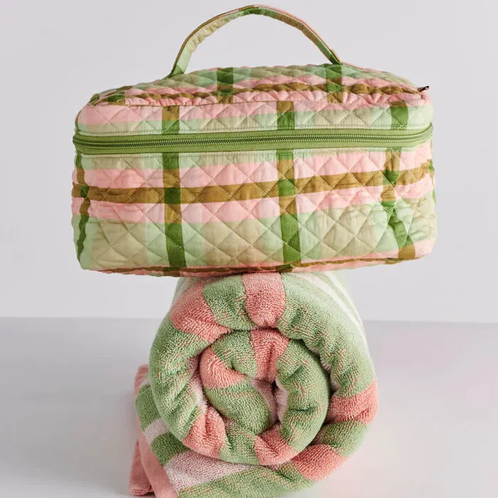 Pistachio Tartan Quilted Cotton Toiletry Case