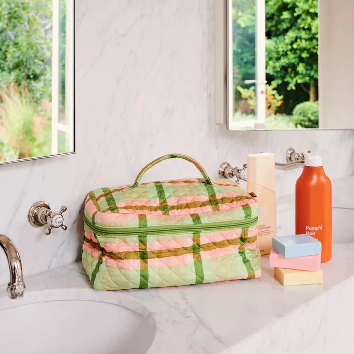 Pistachio Tartan Quilted Cotton Toiletry Case