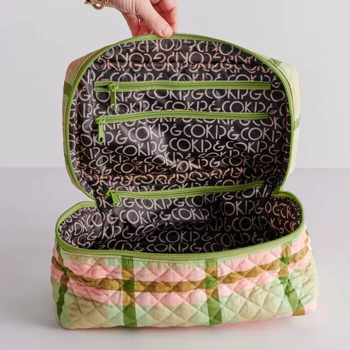 Pistachio Tartan Quilted Cotton Toiletry Case