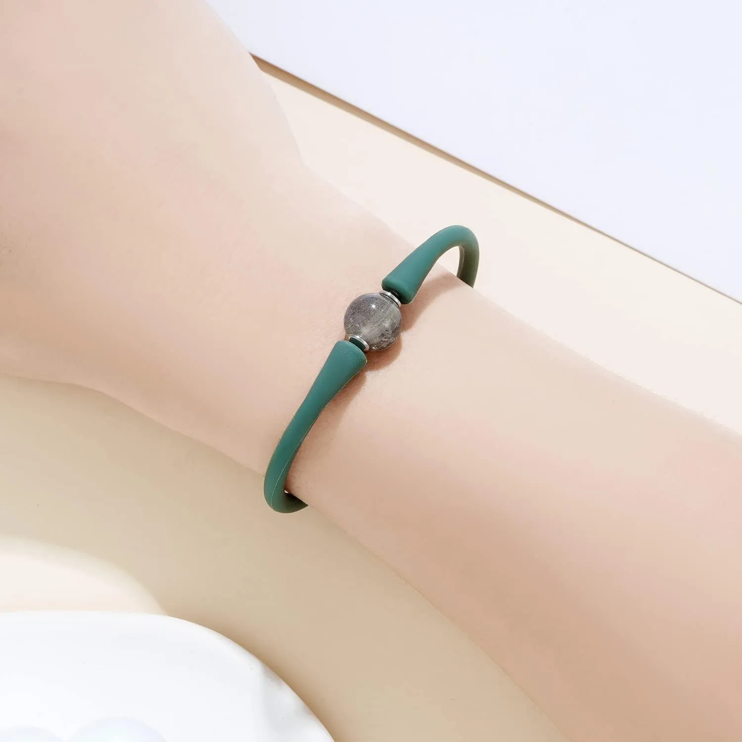 Plumiss Silicone Bracelet Single Lapis Lazuli Stone Charm Bead Dark Blue Rubber Sport Bracelet Jewelry
