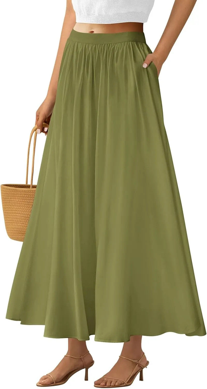 PRETTYGARDEN Maxi Skirts for Women 2025 Summer High Waisted Ruffle Casual Long Flowy A Line Skirt