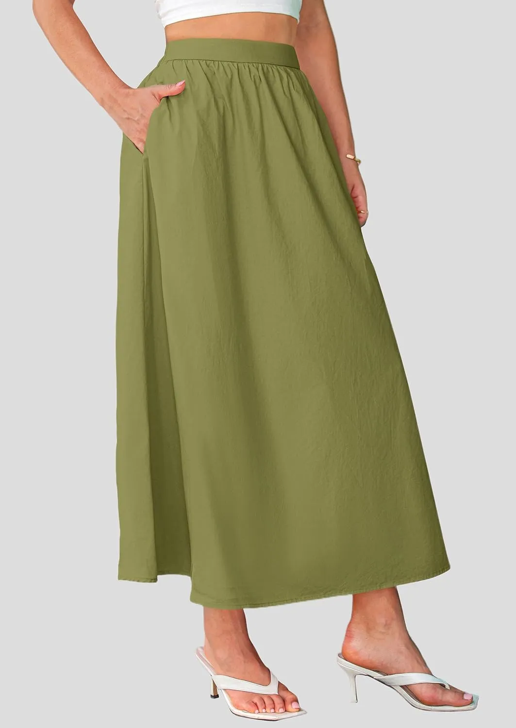 PRETTYGARDEN Maxi Skirts for Women 2025 Summer High Waisted Ruffle Casual Long Flowy A Line Skirt