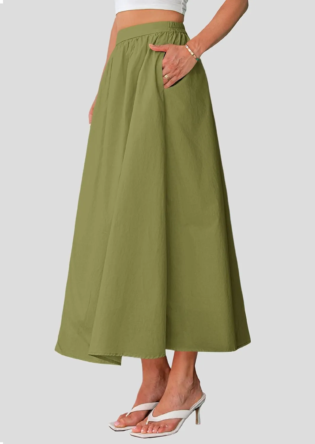 PRETTYGARDEN Maxi Skirts for Women 2025 Summer High Waisted Ruffle Casual Long Flowy A Line Skirt