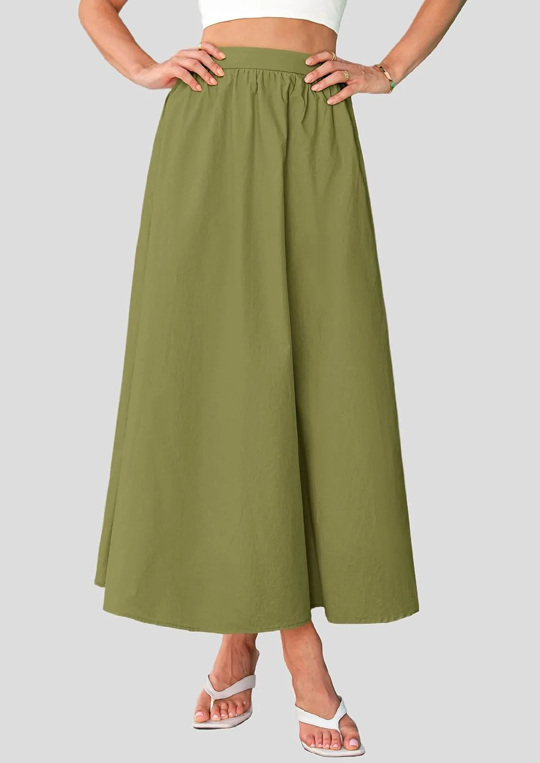 PRETTYGARDEN Maxi Skirts for Women 2025 Summer High Waisted Ruffle Casual Long Flowy A Line Skirt