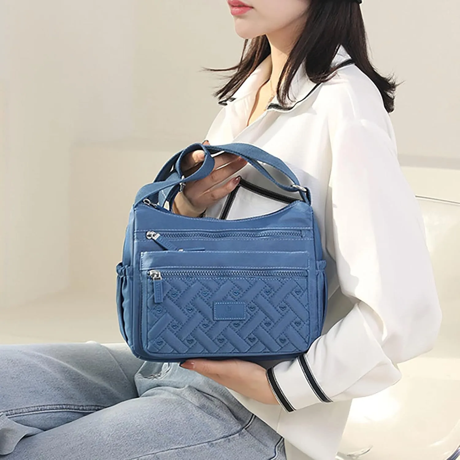 Puffy Crossbody Bags for Women Stadium Crossbody Messenger Bags for Concerts Sporting Events Small Makeup Bag(Blue)