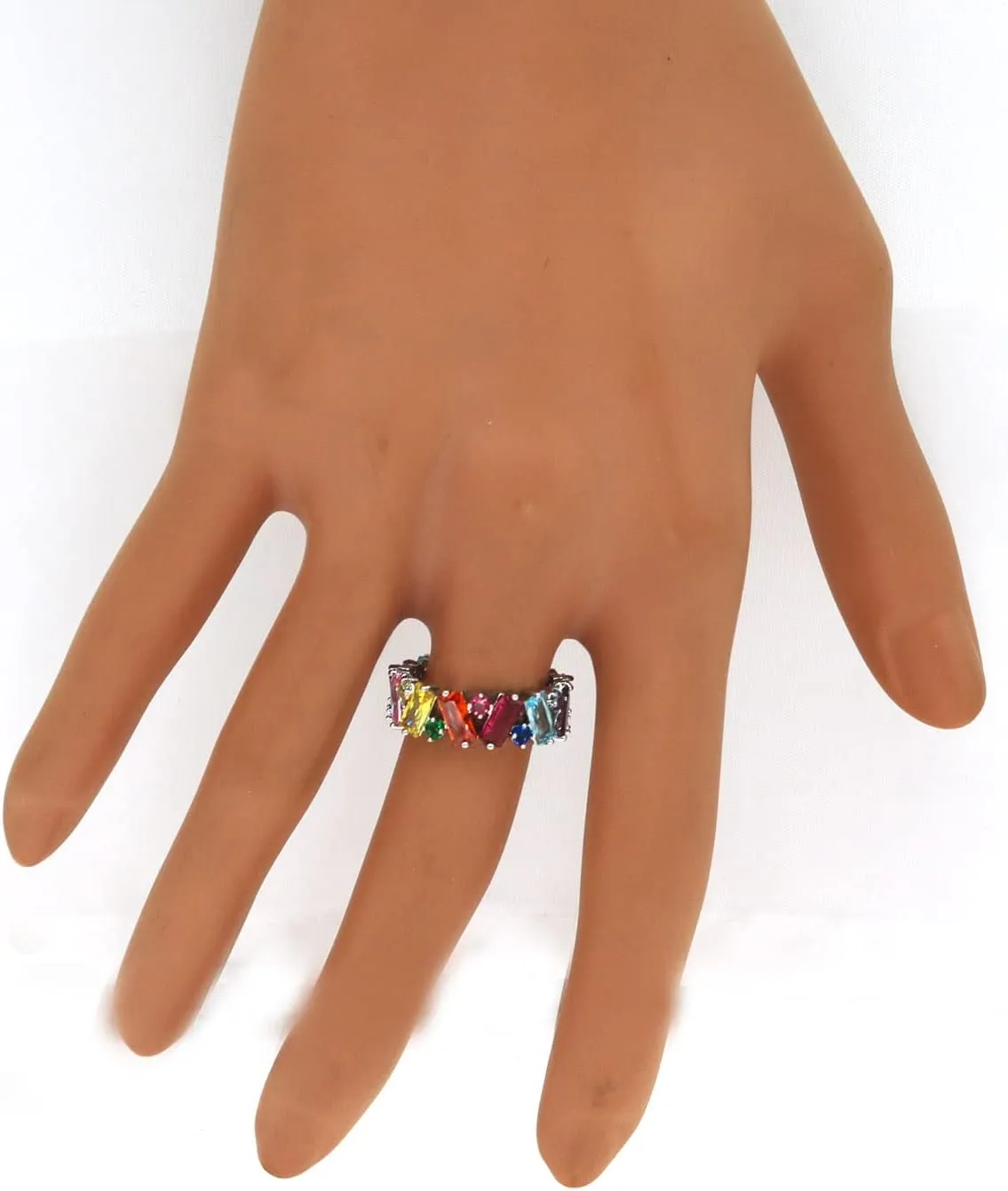 Rainbow Crystal Zircon Cocktail Band Rings Elegant Cubic Zirconium Engagement Wedding Statement Rings Uniquely Fashion Jewelry for Women Gift Gold Plated