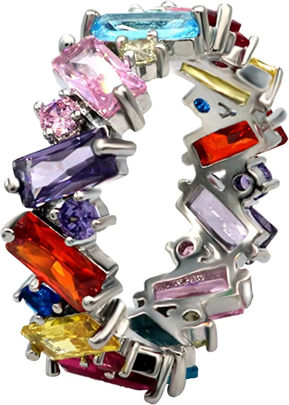 Rainbow Crystal Zircon Cocktail Band Rings Elegant Cubic Zirconium Engagement Wedding Statement Rings Uniquely Fashion Jewelry for Women Gift Gold Plated