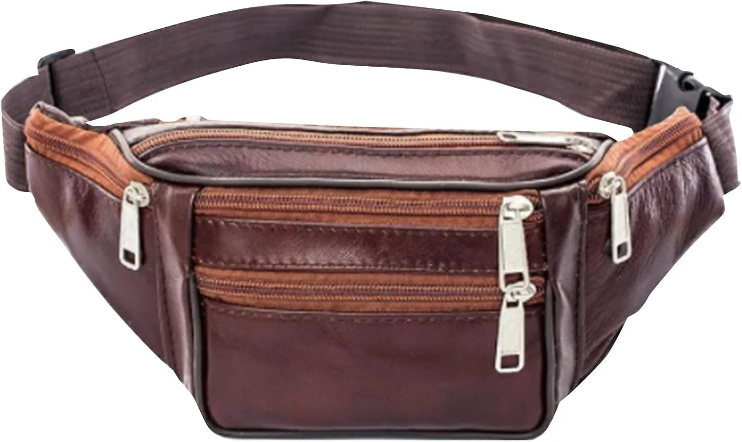 Retro Packs Black Leather Fanny Pack for Men & Women, Fashionable Multi-Pockets Waist Belt Bag for Travel Sports Hiking Cycling Fishing Running