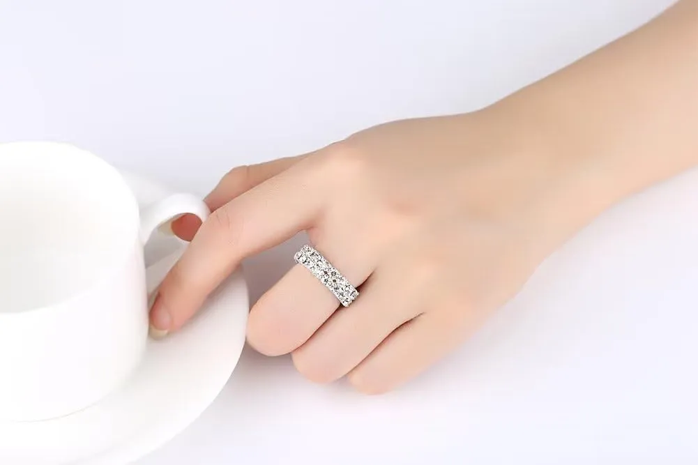 Rhinestone 2 Row Stretch Elastic Ring Fashion Crystal Stackable Finger Rings Set,Cute Toe Ring Body Jewelry,Silver Diamond Elastic Band Ring Accessories,Sparkly Thumb Pinky Ring for Women