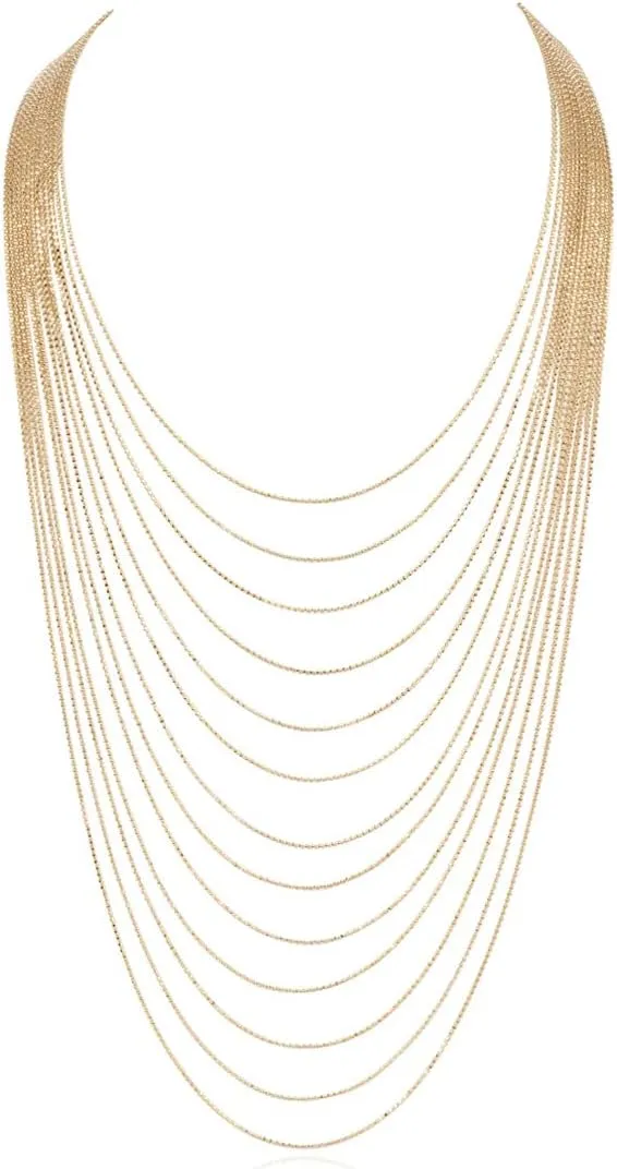 RIAH FASHION Bohemian Multi Layer Statement Necklace - Gypsy Layered Strand Drape Long Y Chain Bar Feather Pendant Drop Lariat