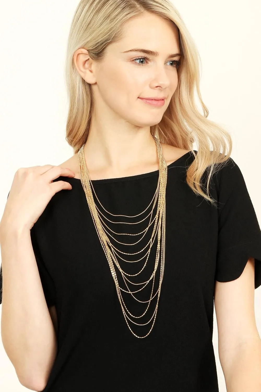 RIAH FASHION Bohemian Multi Layer Statement Necklace - Gypsy Layered Strand Drape Long Y Chain Bar Feather Pendant Drop Lariat