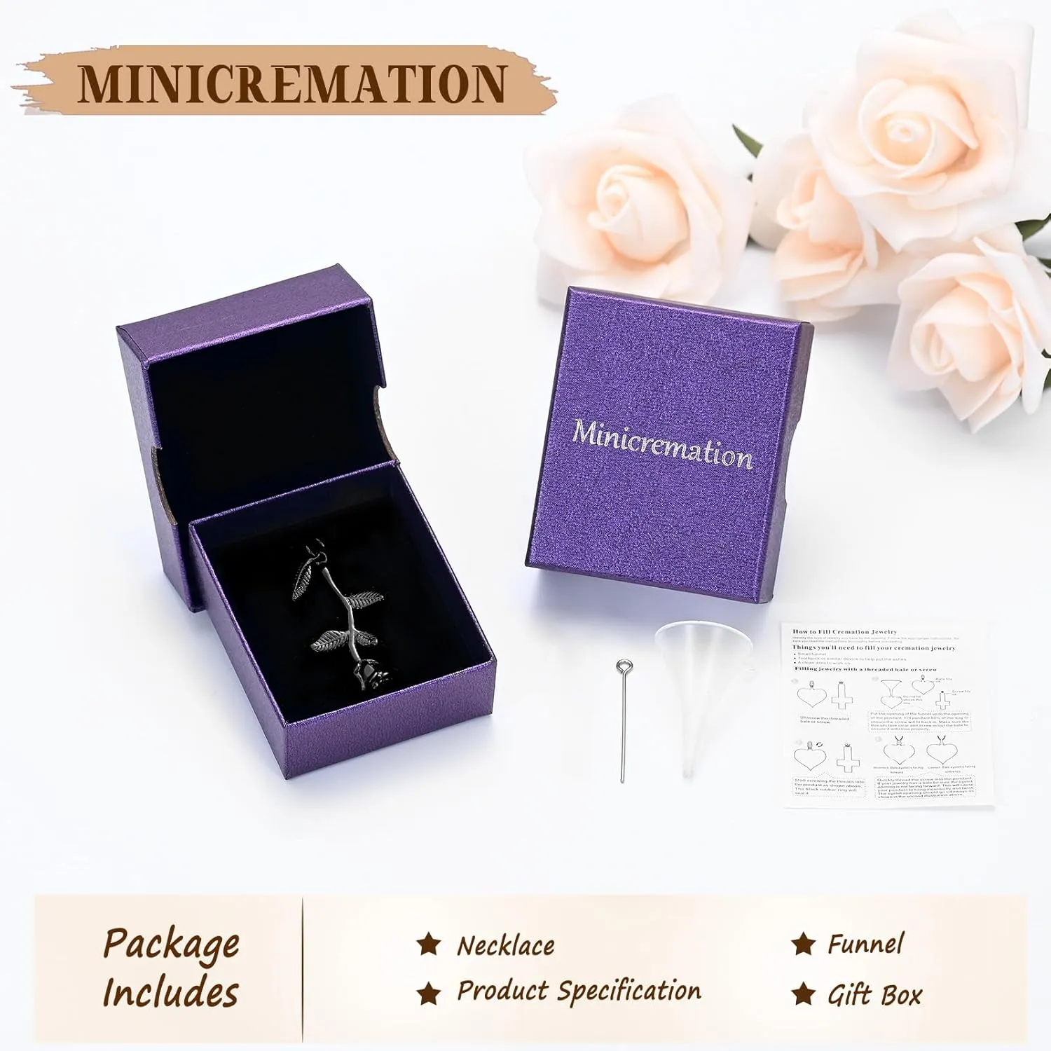 Rose Flower Cremation Jewelry Urn Necklaces for Ashes, Cremation Ash Jewelry Memorial Pendants for Human Pets Ashes