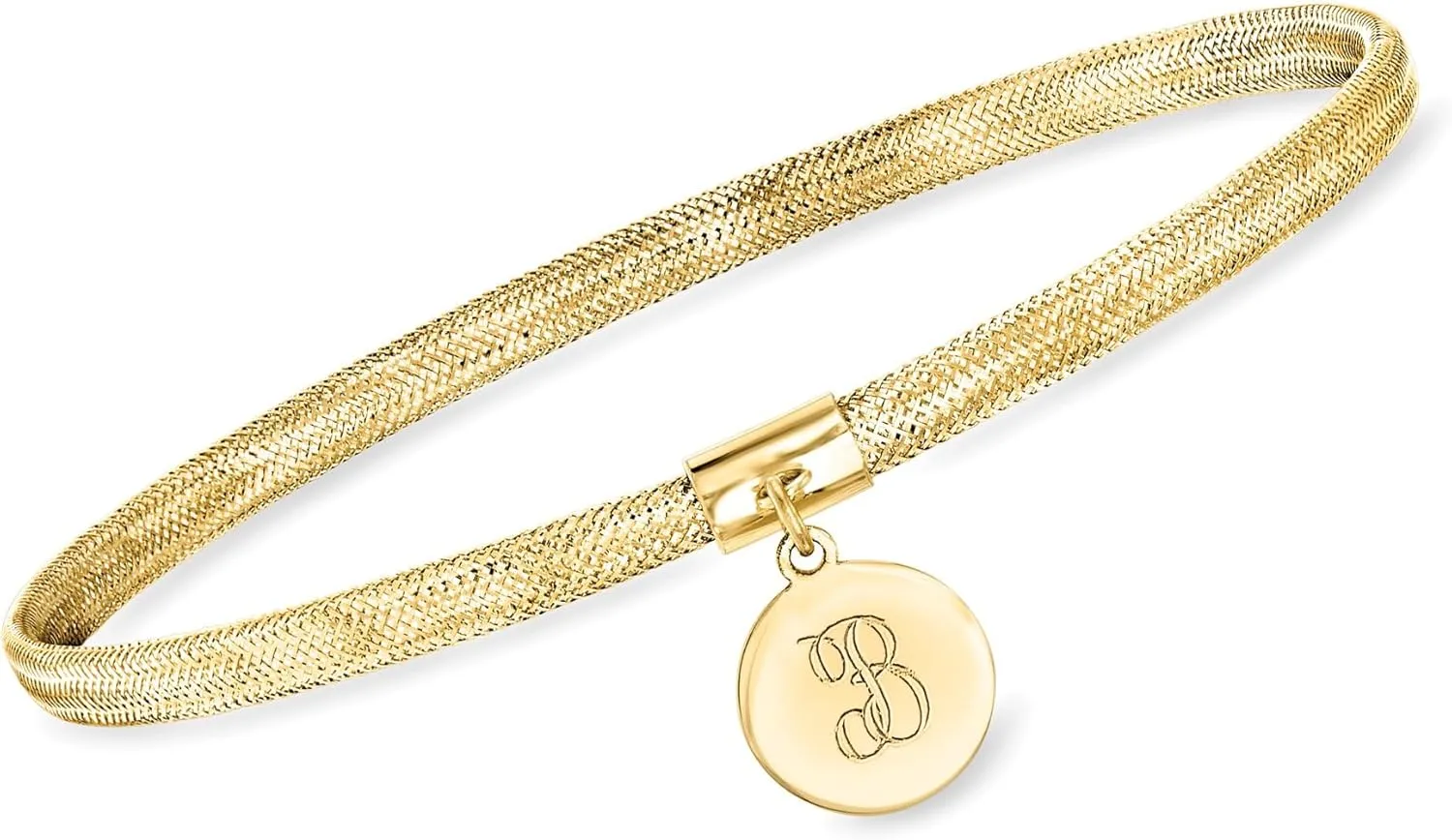 Ross-Simons Italian 14kt Yellow Gold Personalized Disc Charm Mesh Bracelet