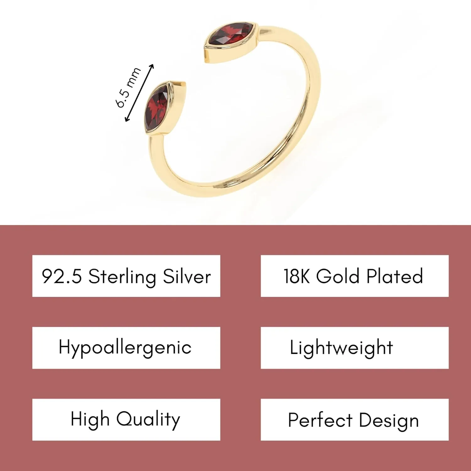 Ruby Rings, 18K Gold Rings for Women Teen Girls That Don't Tarnish - Real 925 Sterling Silver Rings, Stackable, Chunky, Dainty July Birthstone Gifts (Anillos Para Mujer, Marquise - Size 6)