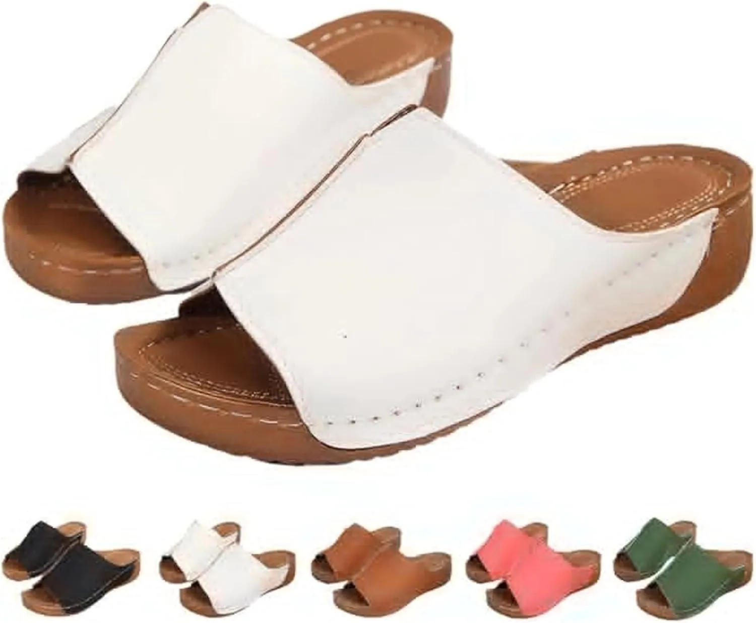 Sandals for Women 2025 Dressy Comfortable Orthopedic Wedge Sandals Wide Width Open Toe Slip On Damping Sole Slippers Shoes Women All Day Walking Casual Sandal Summer Beach Boho Slide Sandal