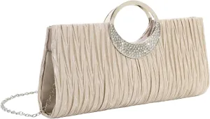 Satins Pleated Evening Clutches Bag with Detachable Chain Strap Women Bridal Elegant Wedding Handbag Purse