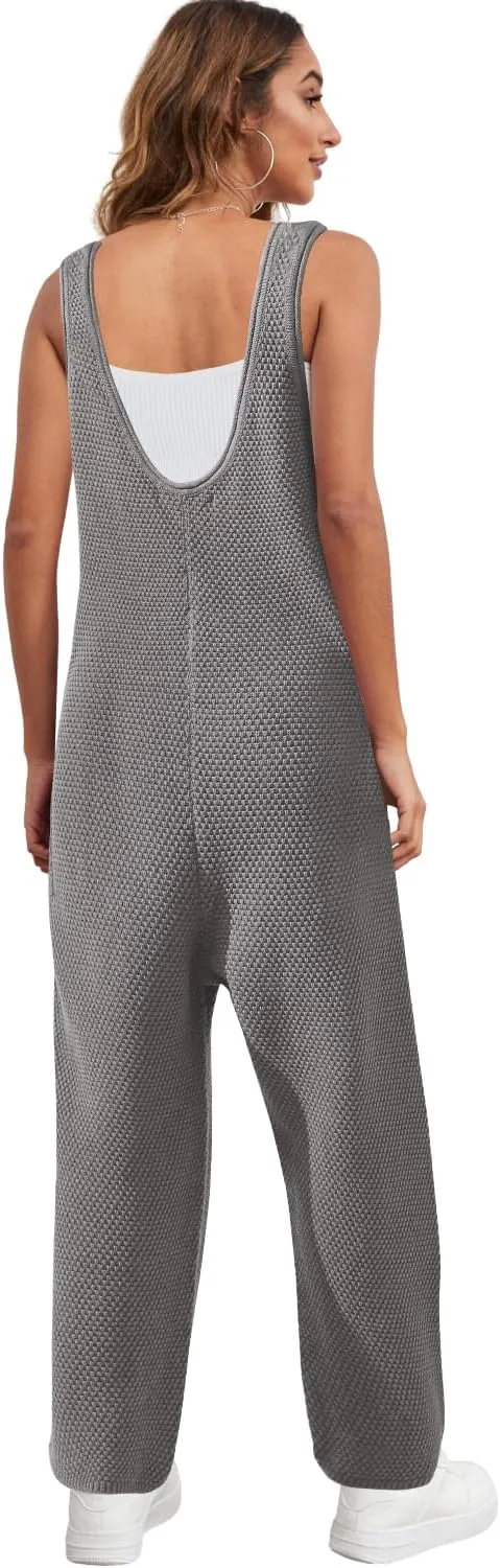 SENSERISE Womens Knit Jumpsuits Sweater Romper One Piece Loungewear Sleeveless Long Pants Overalls Fall Outfits