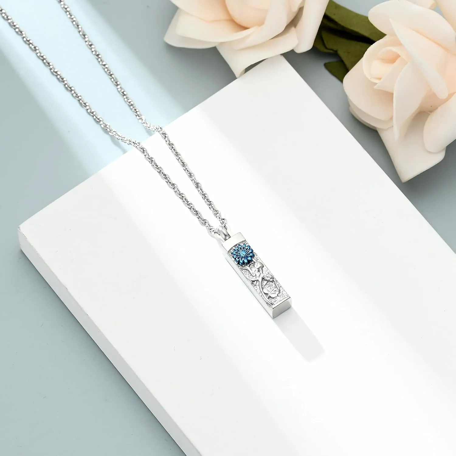 shajwo Bar Cremation Jewelry Sunflower Urn Necklaces for Ashes for Women Men Memorial Human Ashes Pendant