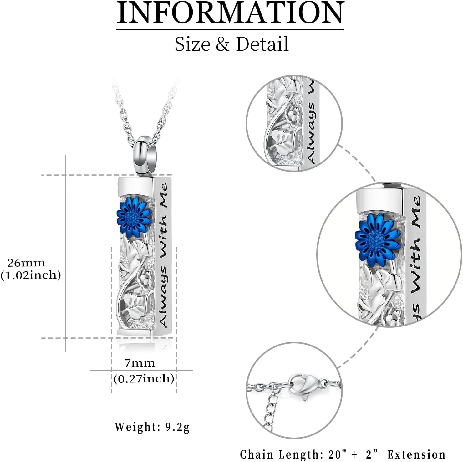 shajwo Bar Cremation Jewelry Sunflower Urn Necklaces for Ashes for Women Men Memorial Human Ashes Pendant