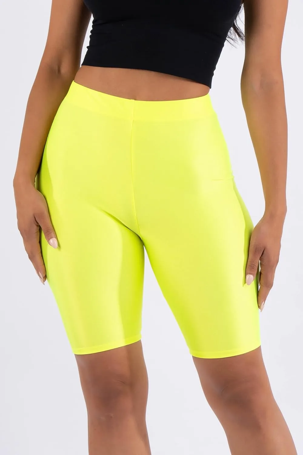 Shiny Biker Shorts Colorful Knee Length High Waist Active Slip Shorts Boy Shorts Dance Yoga Running Lounge