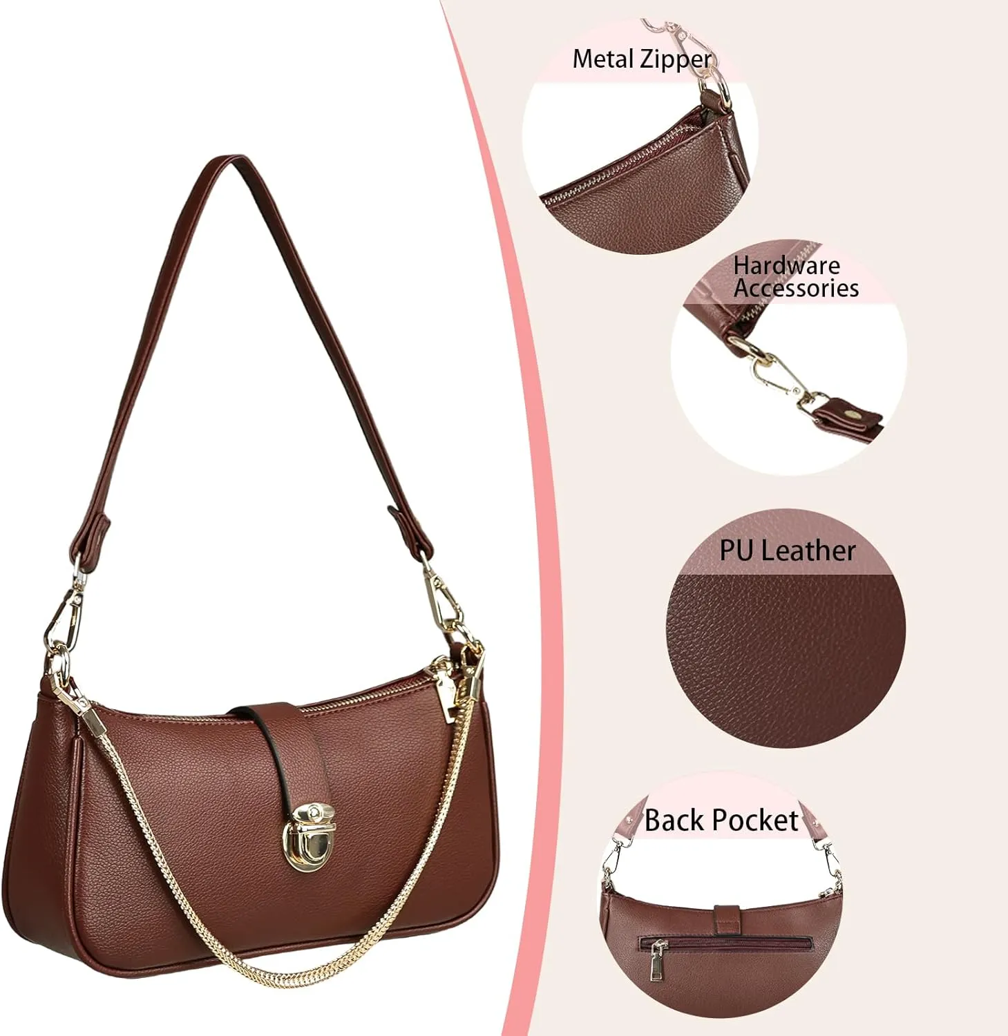 Shoulder Bag for Women Vegan Leather Handbag for Work Trendy Shoulder Purses Small Tote Bag