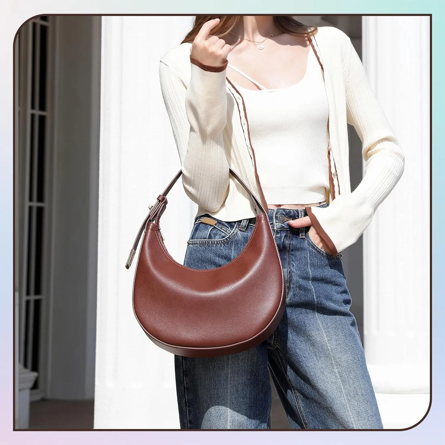Shoulder Handbags 3 Ways Adjust Strap Shoulder Bag for Women Waterproof Leather Zip Closure Clutche Purses Hobo Bags
