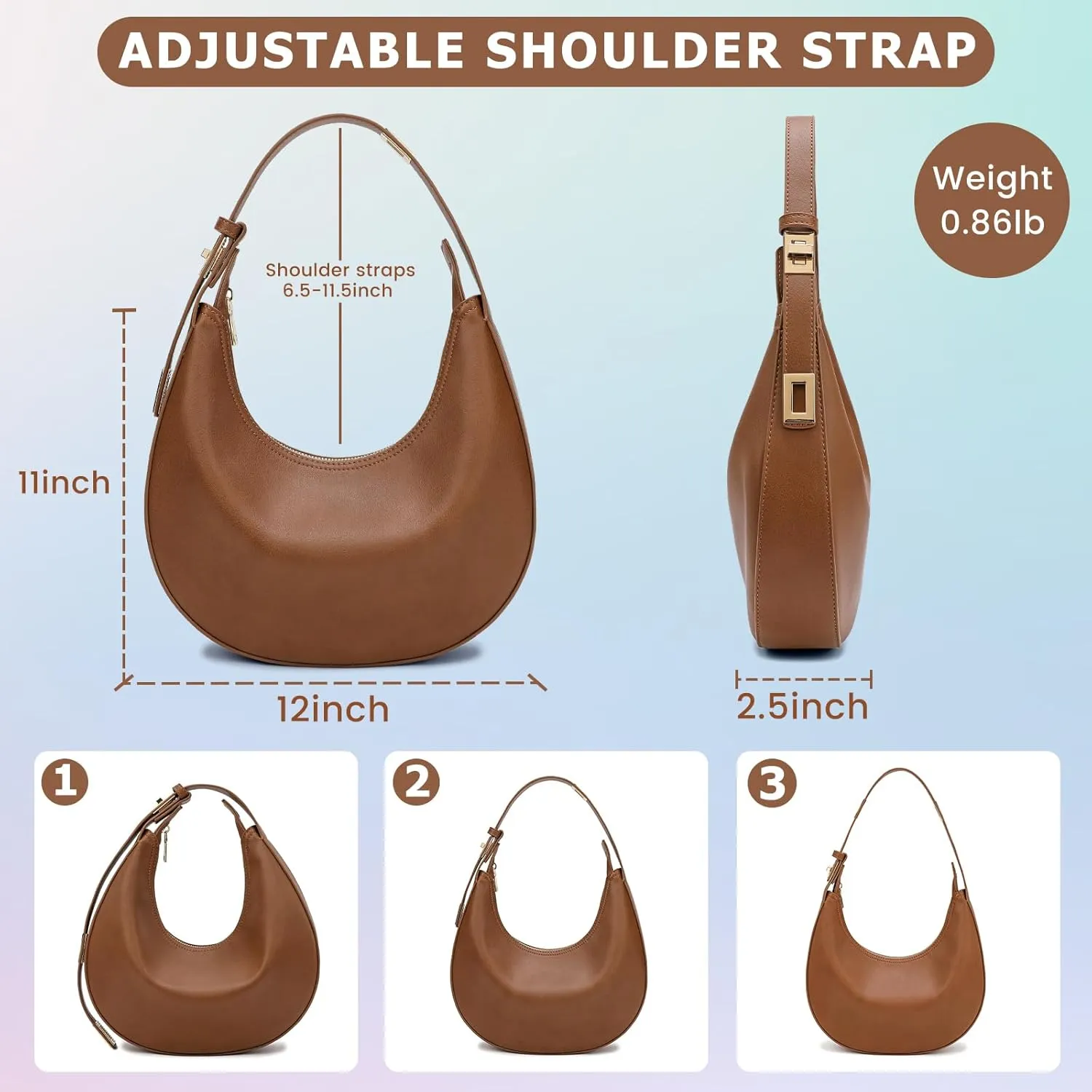 Shoulder Handbags 3 Ways Adjust Strap Shoulder Bag for Women Waterproof Leather Zip Closure Clutche Purses Hobo Bags