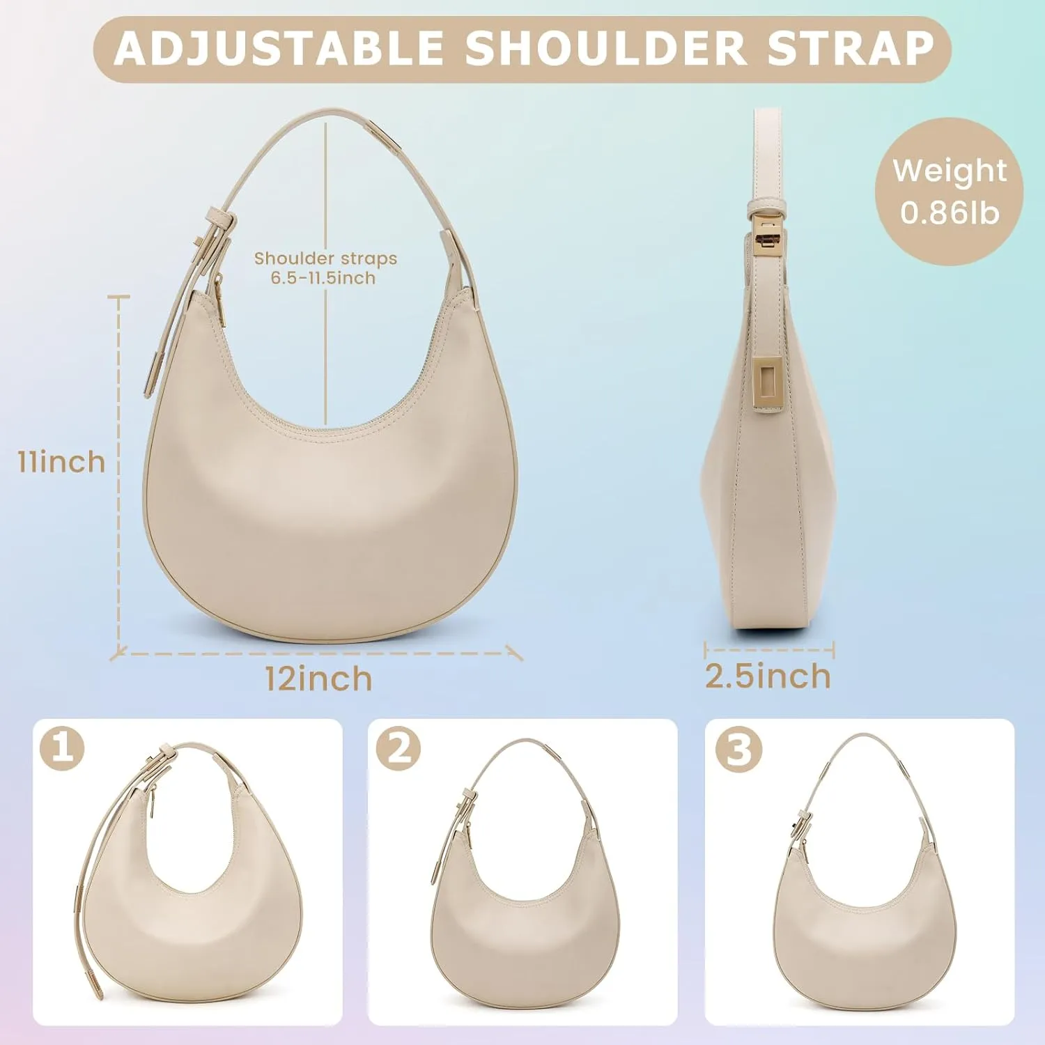 Shoulder Handbags 3 Ways Adjust Strap Shoulder Bag for Women Waterproof Leather Zip Closure Clutche Purses Hobo Bags