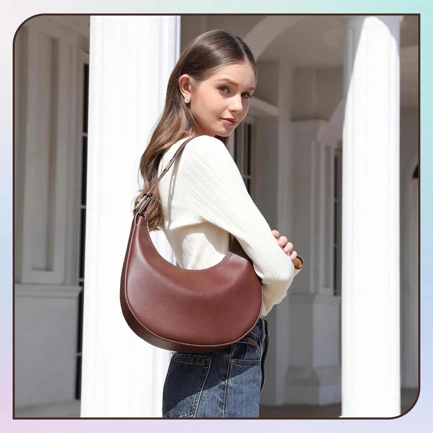 Shoulder Handbags 3 Ways Adjust Strap Shoulder Bag for Women Waterproof Leather Zip Closure Clutche Purses Hobo Bags