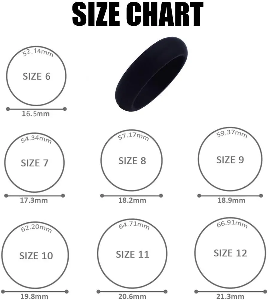 Silicone Wedding Rings for Men Silicone Rubber Wedding Bands 7 Pack & Singles 8.0mm Width Comfortable Silicone Ring