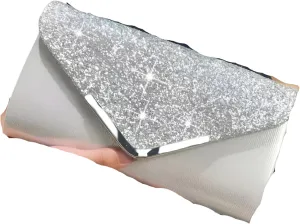 Silver Clutch Purses  Glitter Envelope Clutch with Closure, Detachable Strap, Elegant Sparkly Handbag