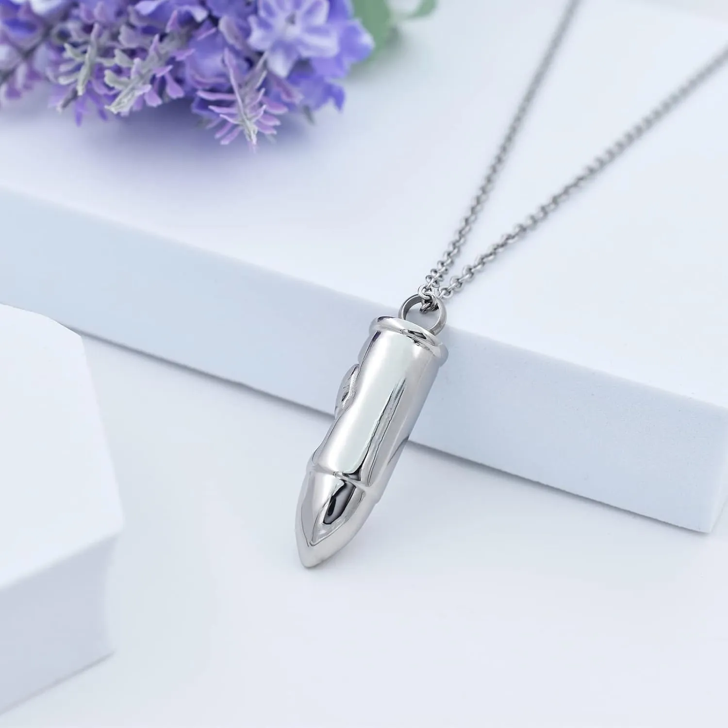 Skull Bullet Urn Necklace - Stainless Steel Punk Cremation Keepsake Jewelry for Men - Skeleton Bullet Urn Pendant